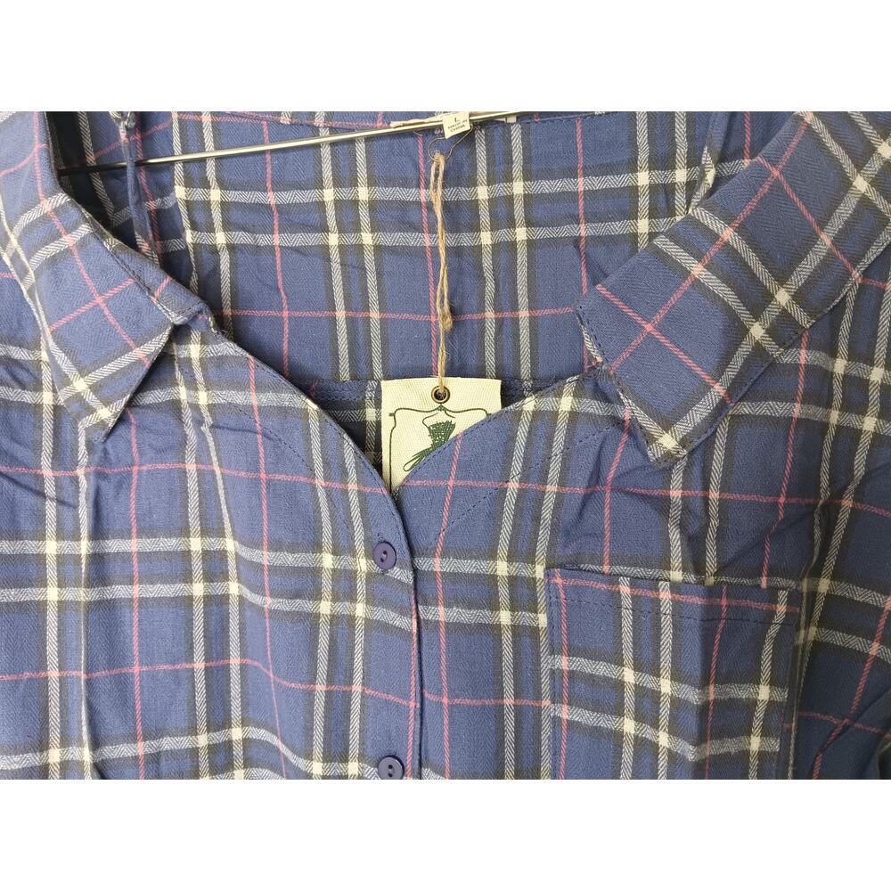 New Easel Los Angeles Oversized Off Shoulder Plaid Shirt Dress Cotton SZ M - Picture 8 of 16